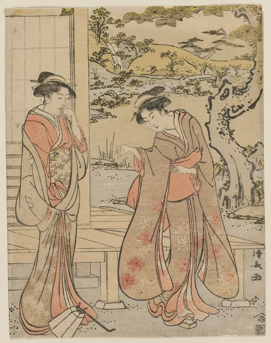 Woman Dropping a Lantern by a Porch by Torii Kiyonaga