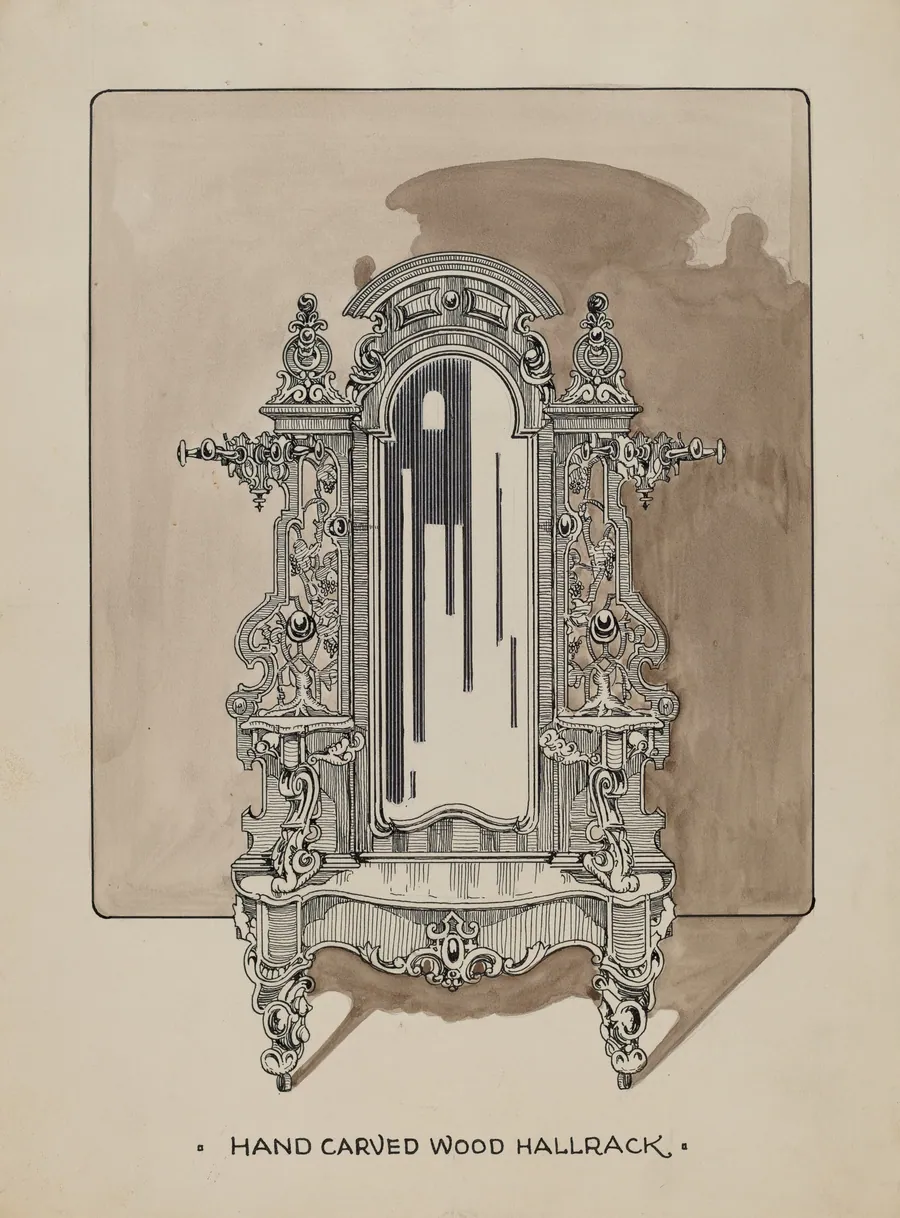 Carved Walnut Hall Rack by Thomas Byrne