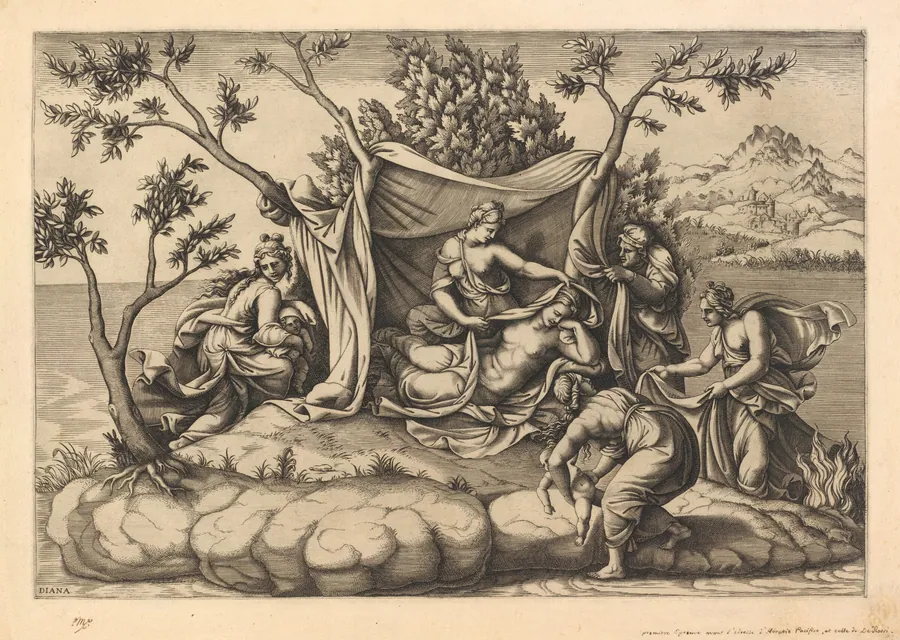 Latona Giving Birth to Apollo and Diana on the Island of Delos by Diana Scultori