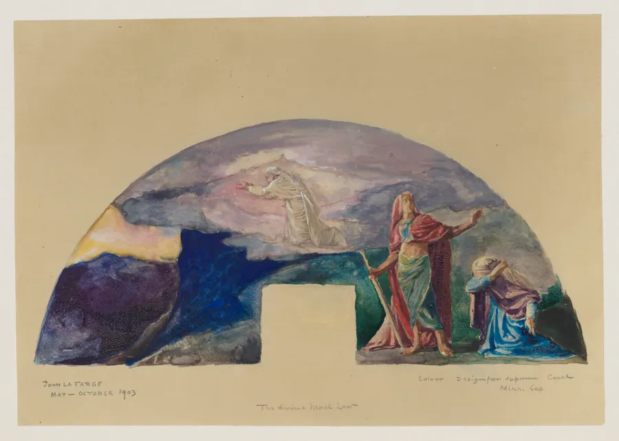 The Moral and Divine Law: Moses Receives the Law on Mount Sinai; Color Study for Mural, Supreme Court Room, Minnesota State Capitol, Saint Paul by John La Farge