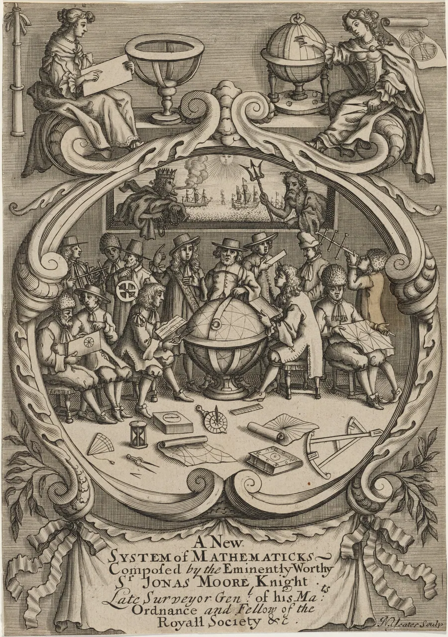 Title Page to A New System of Mathematicks, Composed by Sir Jonas Moore, Knight by Nicholas Yeates