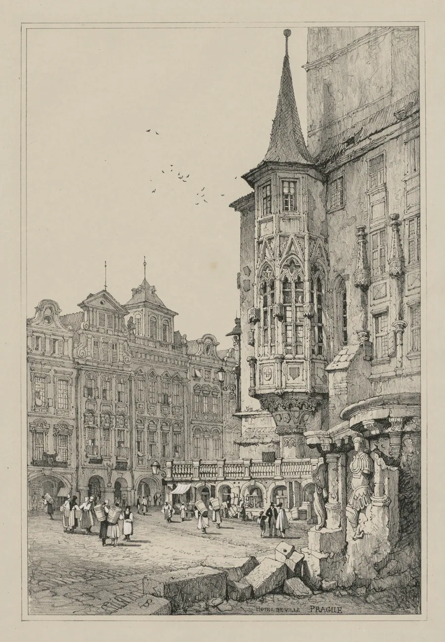 Facisimilies of Sketches made in Flanders and Germany: Hotel de Ville, Prague by Samuel Prout
