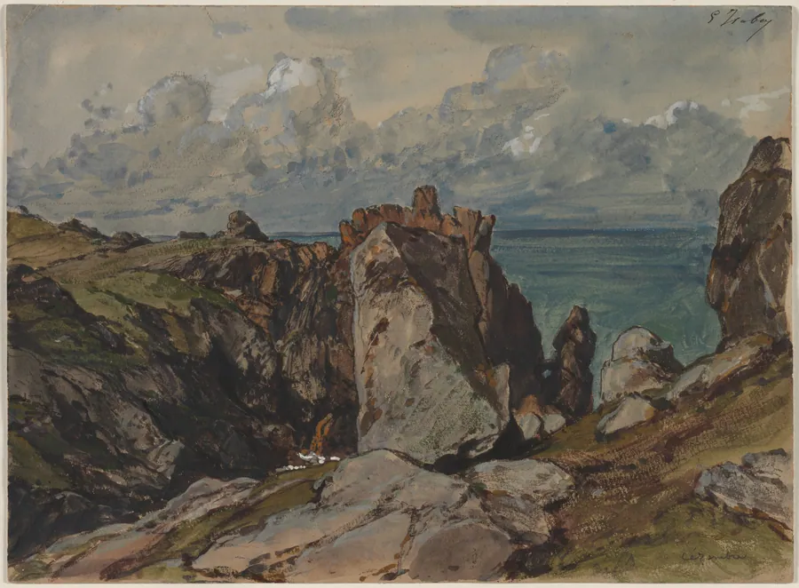 Cliffs by the Sea at Cézembre, Brittany by Eugène Isabey
