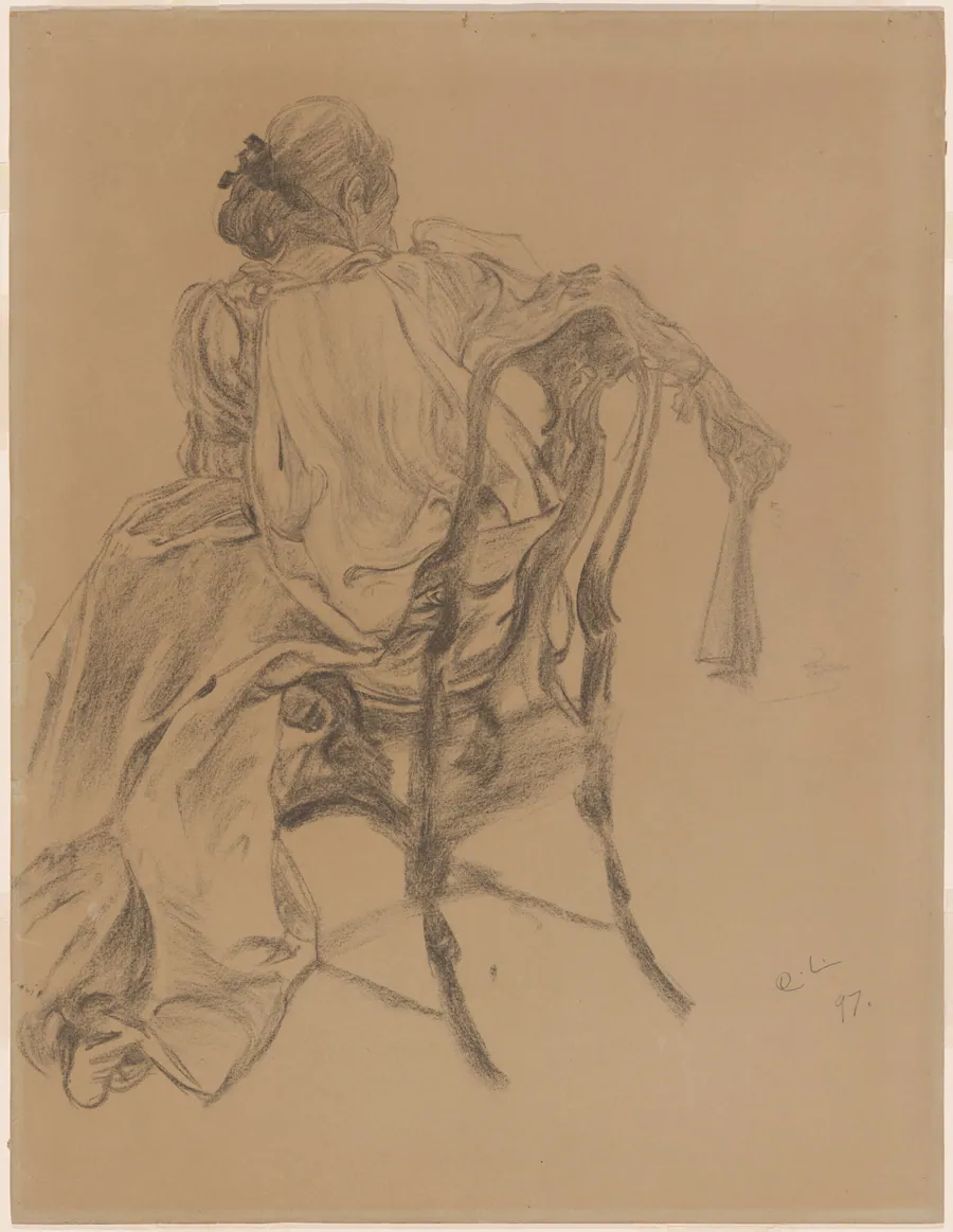 An Elegant Lady of the Eighteenth Century Holding a Fan by Carl Larsson