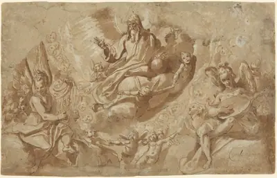 God the Father and Angels on Clouds