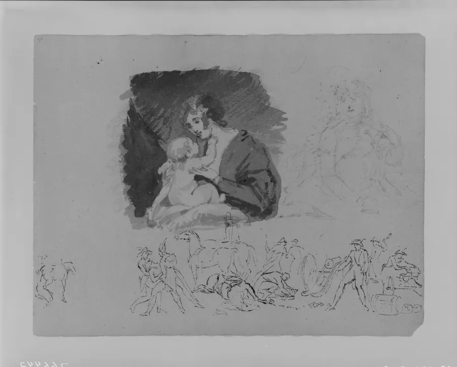 Mother and Child; Portrait of a Woman, Battlefield Scene (from Sketchbook) by Thomas Sully