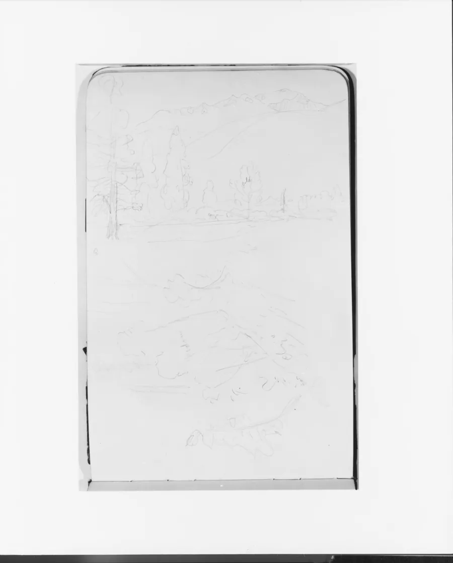 Two Landscape Sketches with Trees and Mountains (from Sketchbook) by Albert Bierstadt