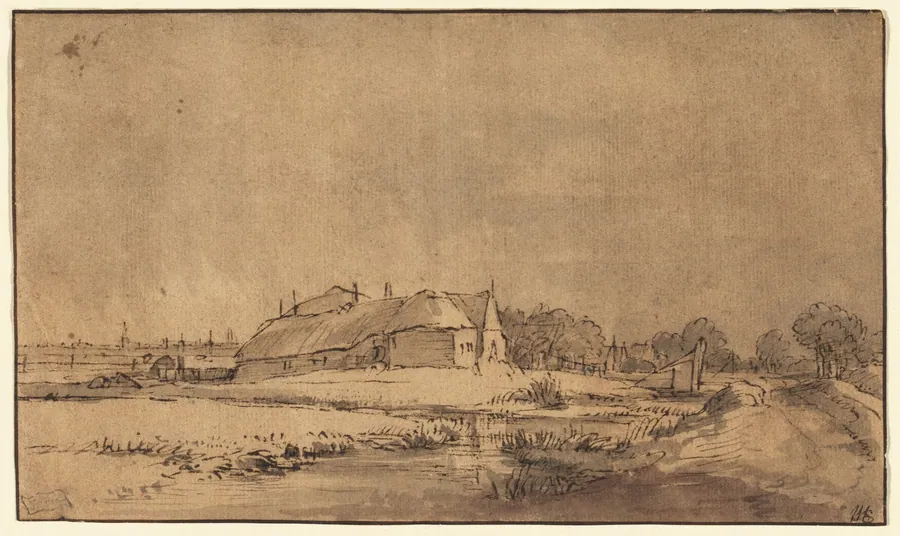 Cottages and Barn beside a Road by Rembrandt van Rijn