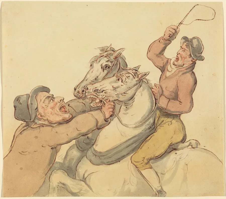 Drovers with a Pair of Rearing Horses by Thomas Rowlandson