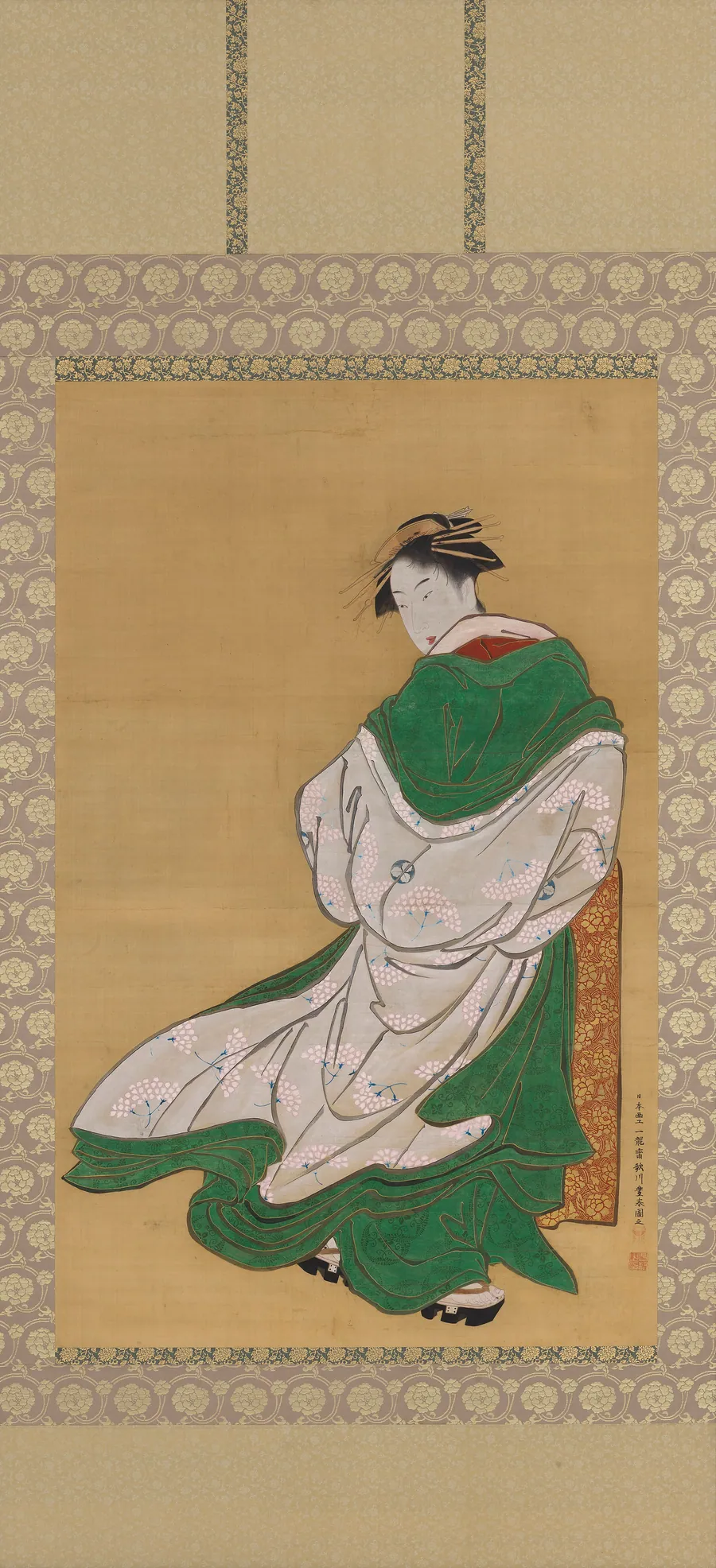 Woman walking in a breeze by Utagawa Toyoharu (1735-1814)