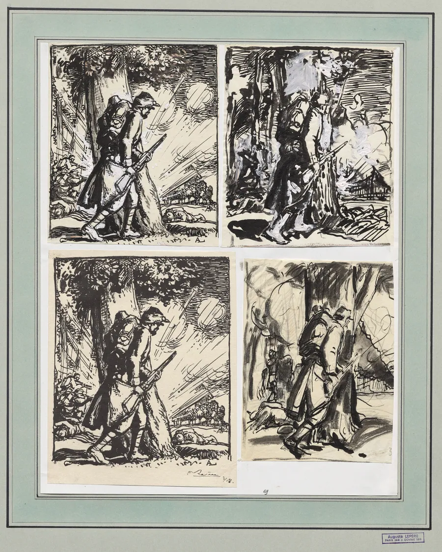 Fantassin à l'abri d'un arbre by Auguste Louis Lepère
