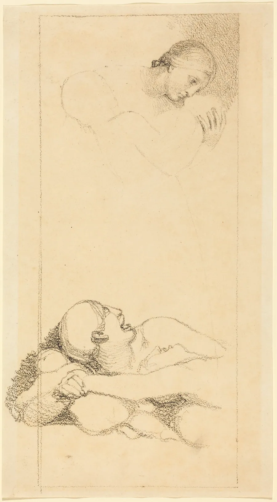Frightened Man Looking Up; Woman and Children by British 18th Century