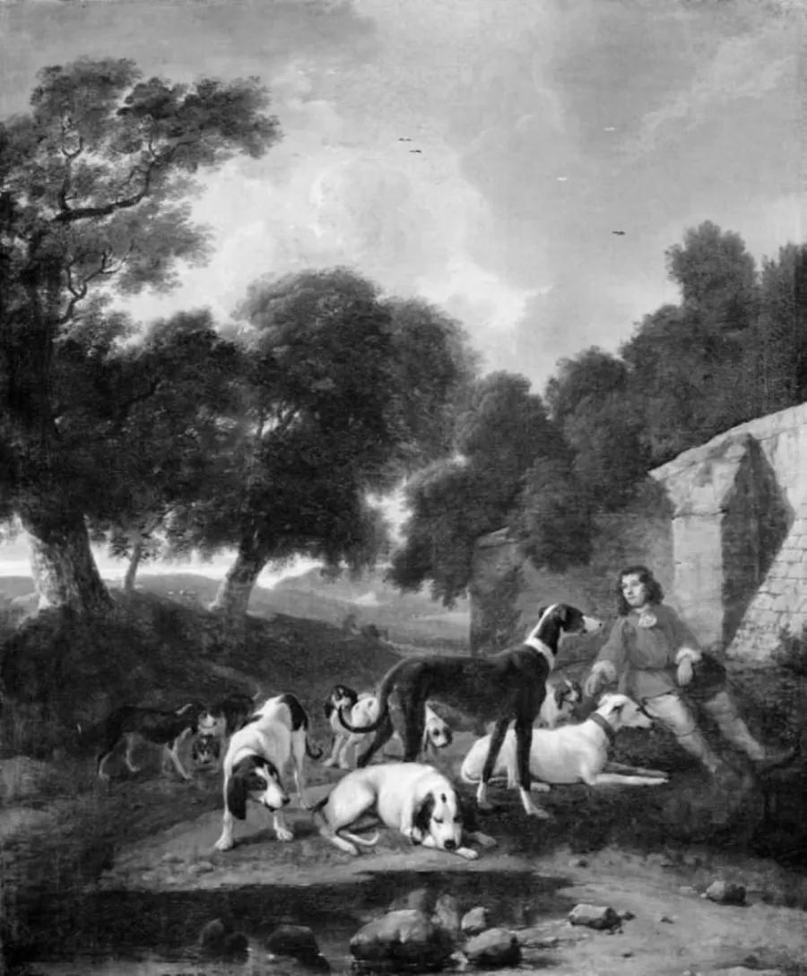 Jæger med hunde by Ubekendt