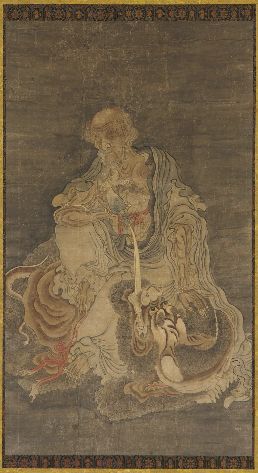 Manjushri seated on a lion by Formerly attributed to Wu Daozi (傳)吳道子 (active ca. 710-760)
