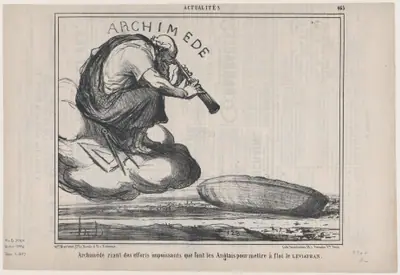 Archimède riant des efforts impuissants que font les Anglais pour mettre à flot le Leviathan, from Actualités, published in Le Charivari, December 5, 1857