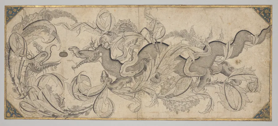 Dragon in foliage with lion and phoenix heads by Sahkulu