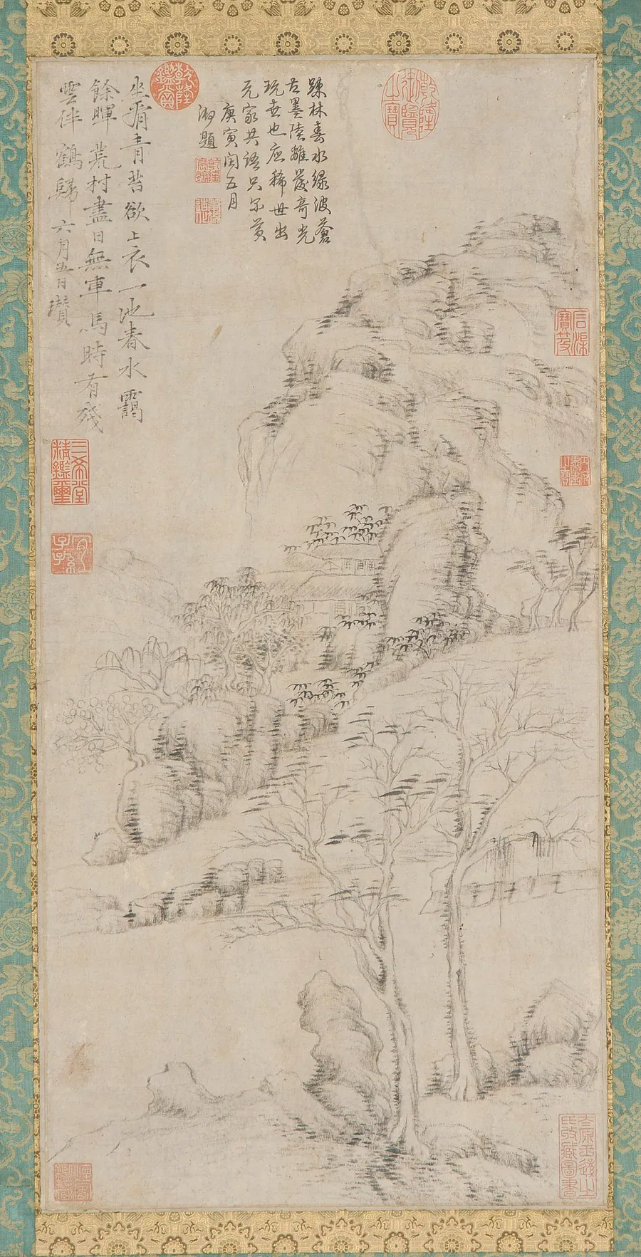 Quiet mountain village and trees by Style of Ni Zan 倪瓚 (1306-1374)