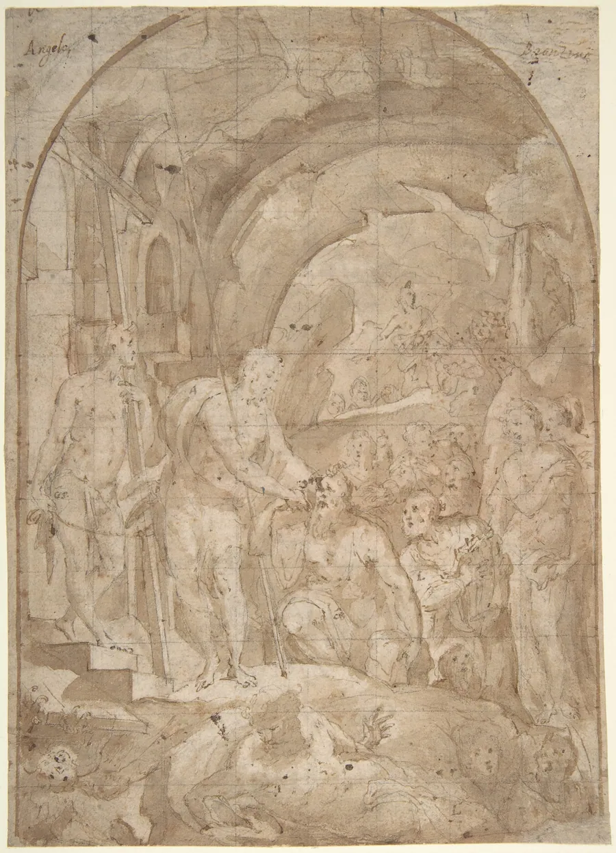 The Descent of Christ to Limbo (recto); Coats of Arms of Florentine and Sienese Families (verso) by Domenico Beccafumi