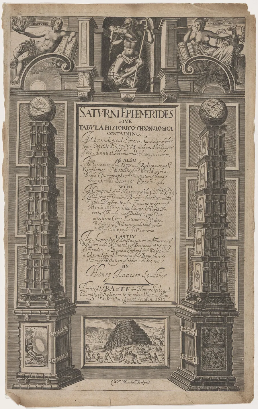 Title Page to Saturne Ephemerides by Henry Isaacson by William Marshall