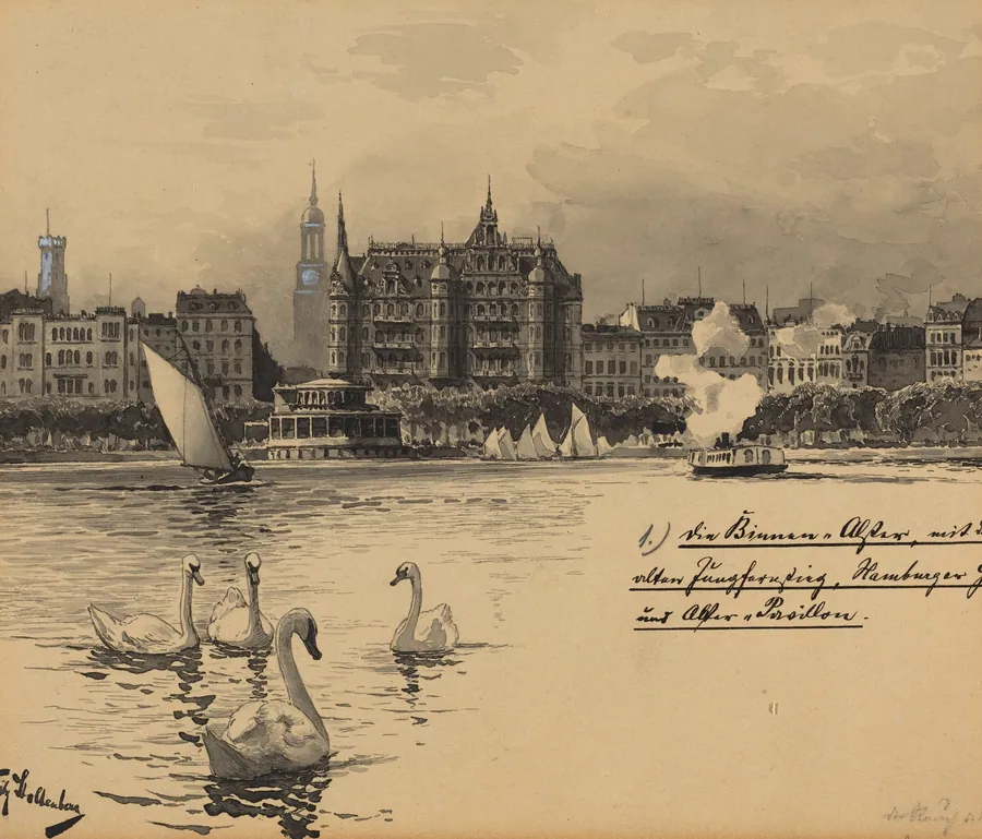 Binnenalster mit Jungfernstieg by Fritz Stoltenberg