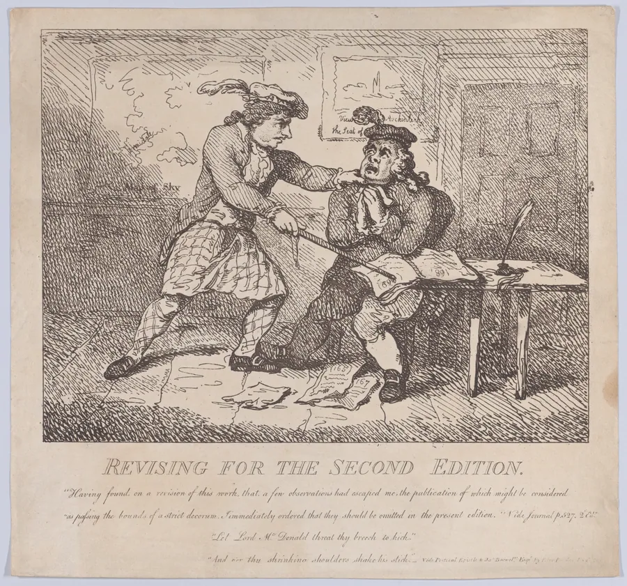 Frontispiece, Revising for the Second Edition (Picturesque Beauties of Boswell, Part the Second) by Alexander Macdonald , 1st Baron Macdonald of Slate
