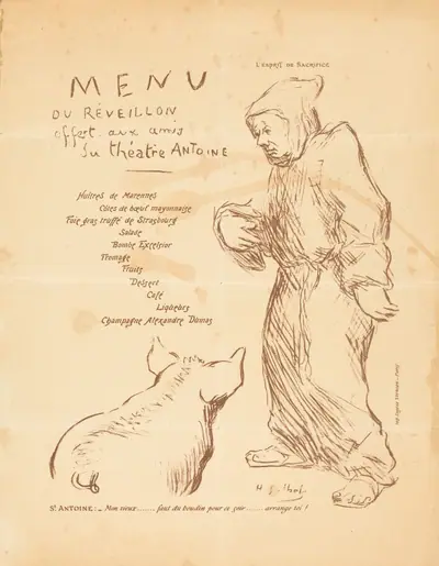 Menu du réveillon offert aux amis du Théâtre Antoine