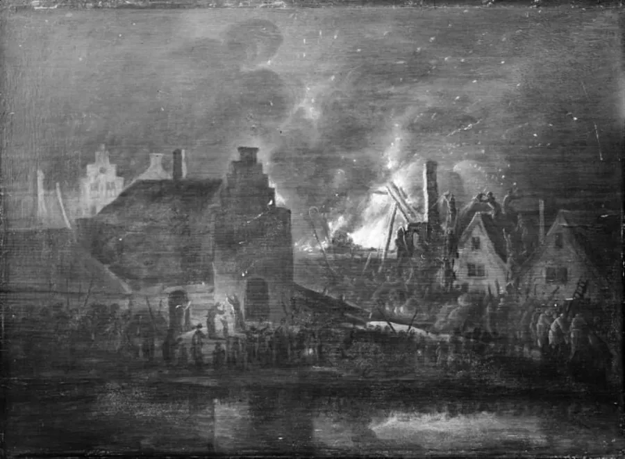 En ildebrand om natten by Egbert Lievensz. van der Poel