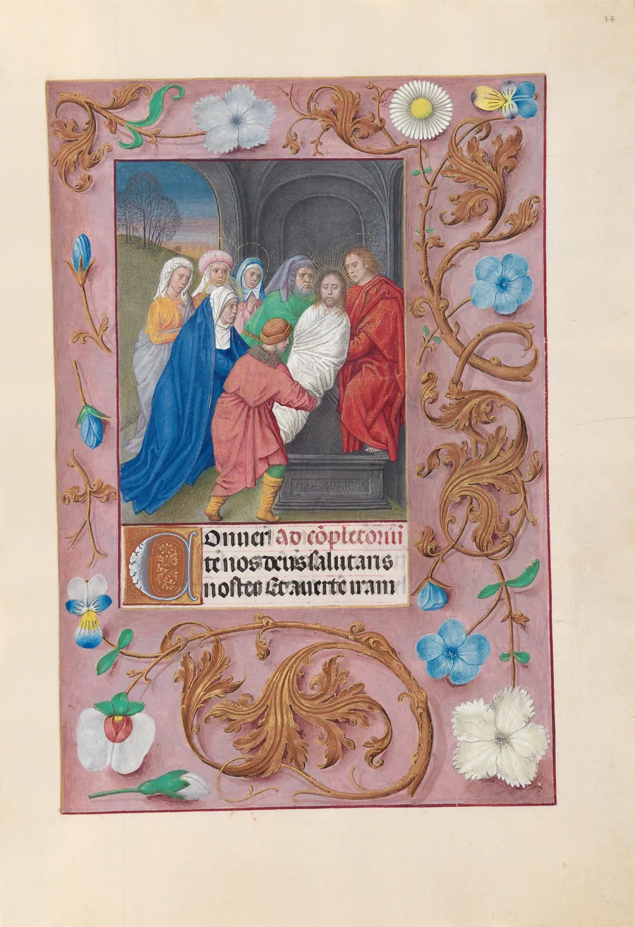 Hours of Queen Isabella the Catholic, Queen of Spain:  Fol. 77r, Entombment by Master of the First Prayerbook of Maximillian