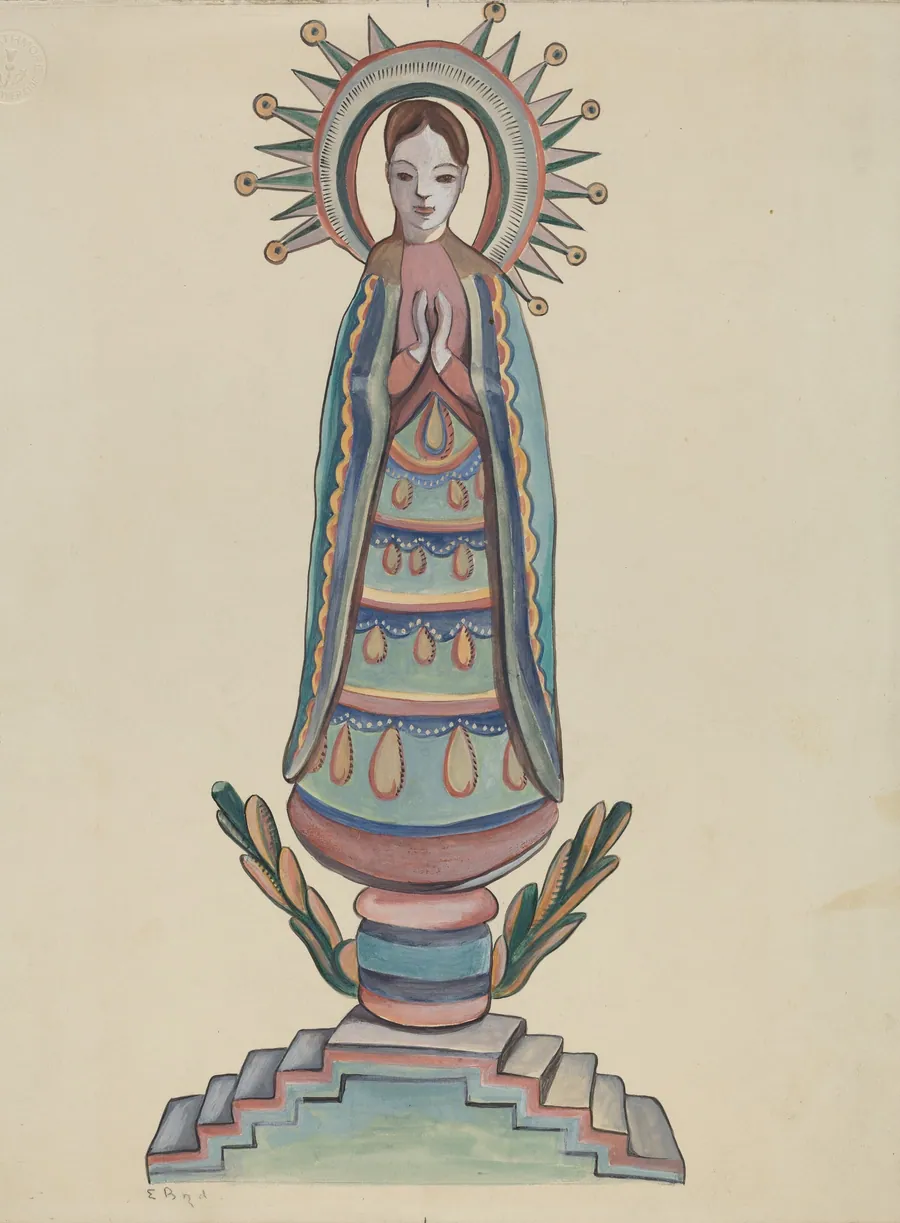 New Mexico, "Bulto", Polychromed Wooden Figure by E. Boyd