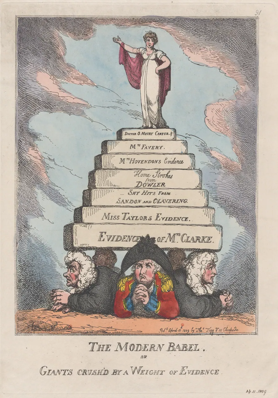 The Modern Babel, or Giants Crushed by a Weight of Evidence by Thomas Rowlandson