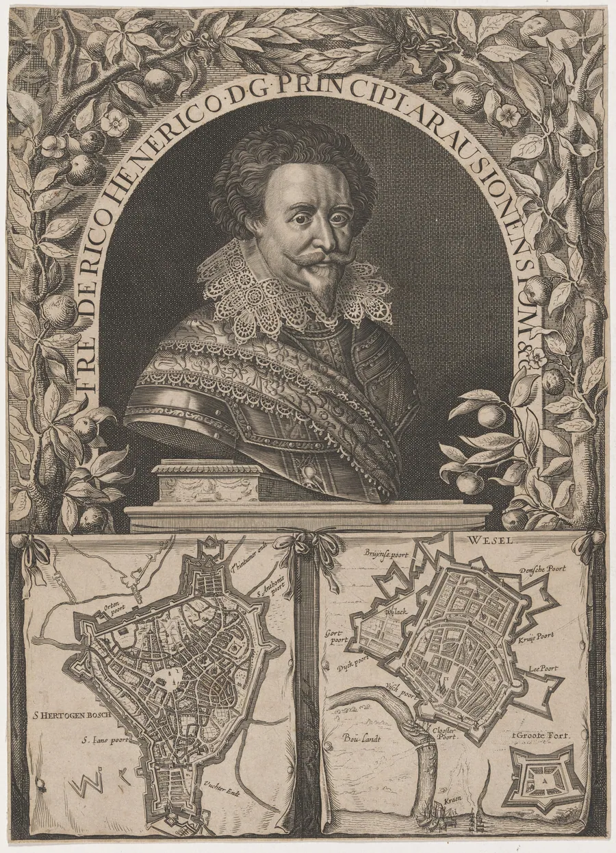 Frederick Henry of Orange With Two Maps by Unknown 19th Century