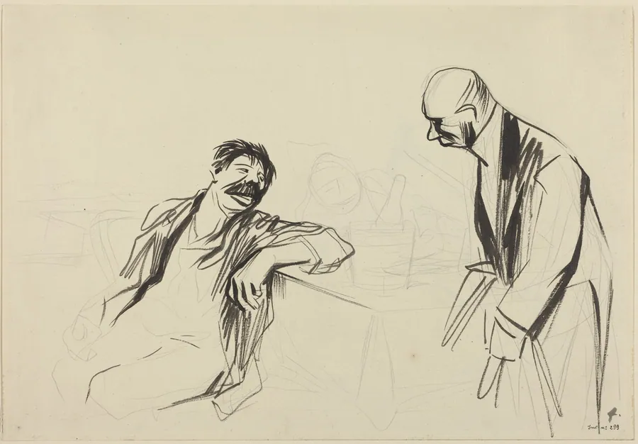 a) Waiter and Customer (recto); b) Sketch of a Man and Woman (verso) by Jean-Louis Forain