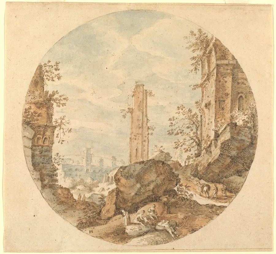 Travellers among Roman Ruins by Pieter Stevens