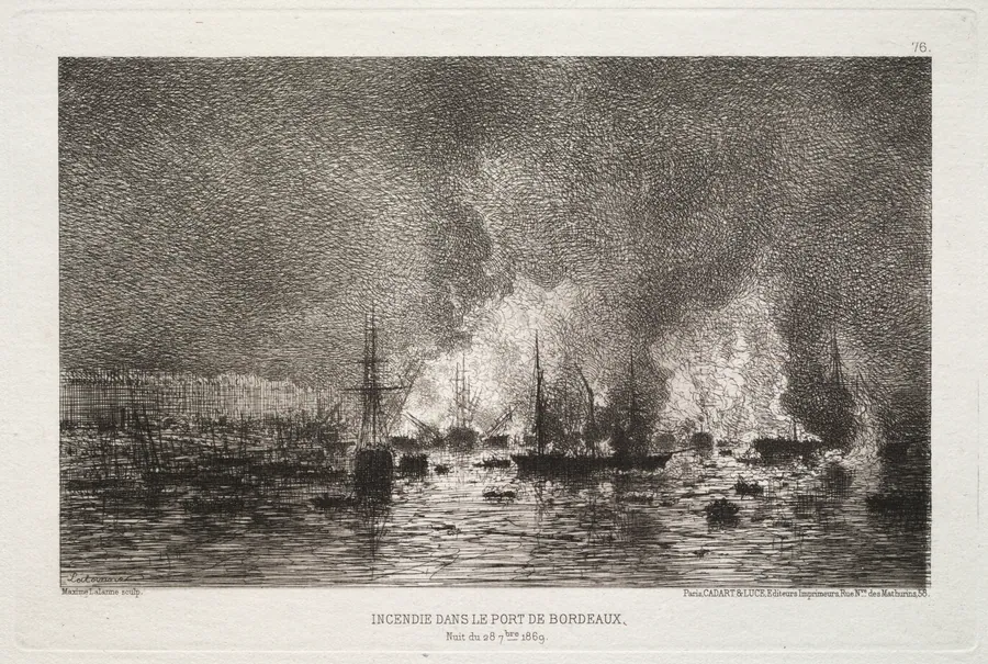 Conflagration in the Port of Bordeaux by Maxime Lalanne