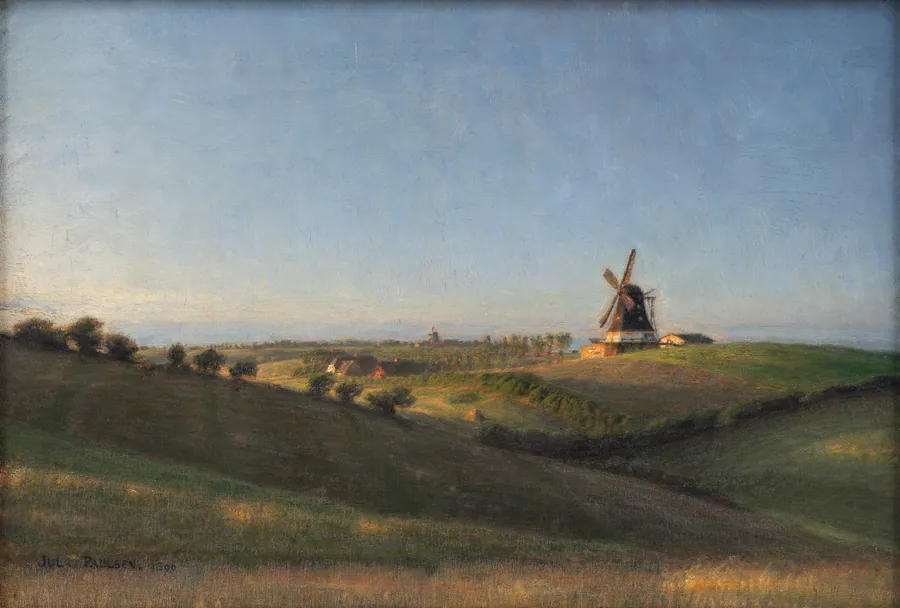 Landskab ved Kolding mod solnedgang by Julius Paulsen