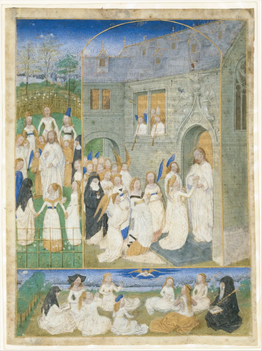 The Holy Virgins Greeted by Christ as They Enter the Gates of Paradise by Simon Marmion