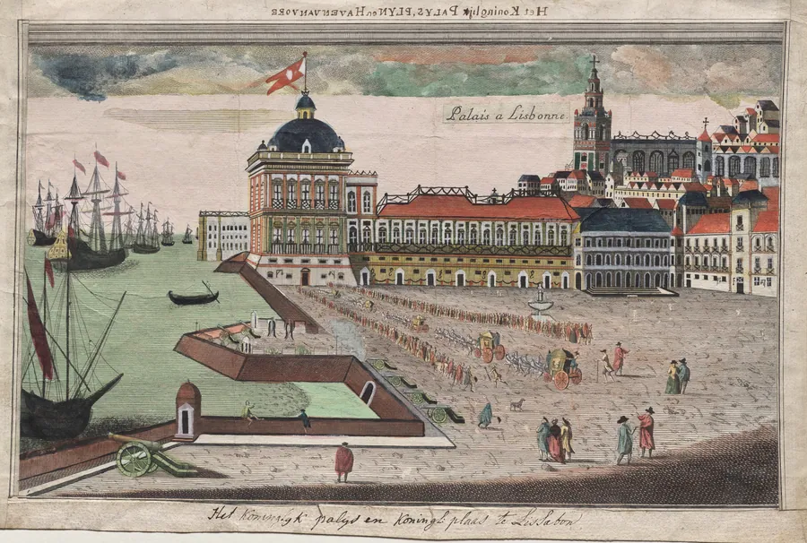 Vista y Prospettiva del Palacio del Rey de Portugal en Lisbona by George Balthazar Probst