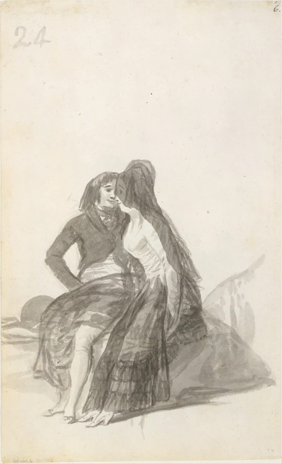 Lovers Sitting on a Rock;  folio 24 (verso) from the Madrid Album 'B' by Goya (Francisco de Goya y Lucientes)