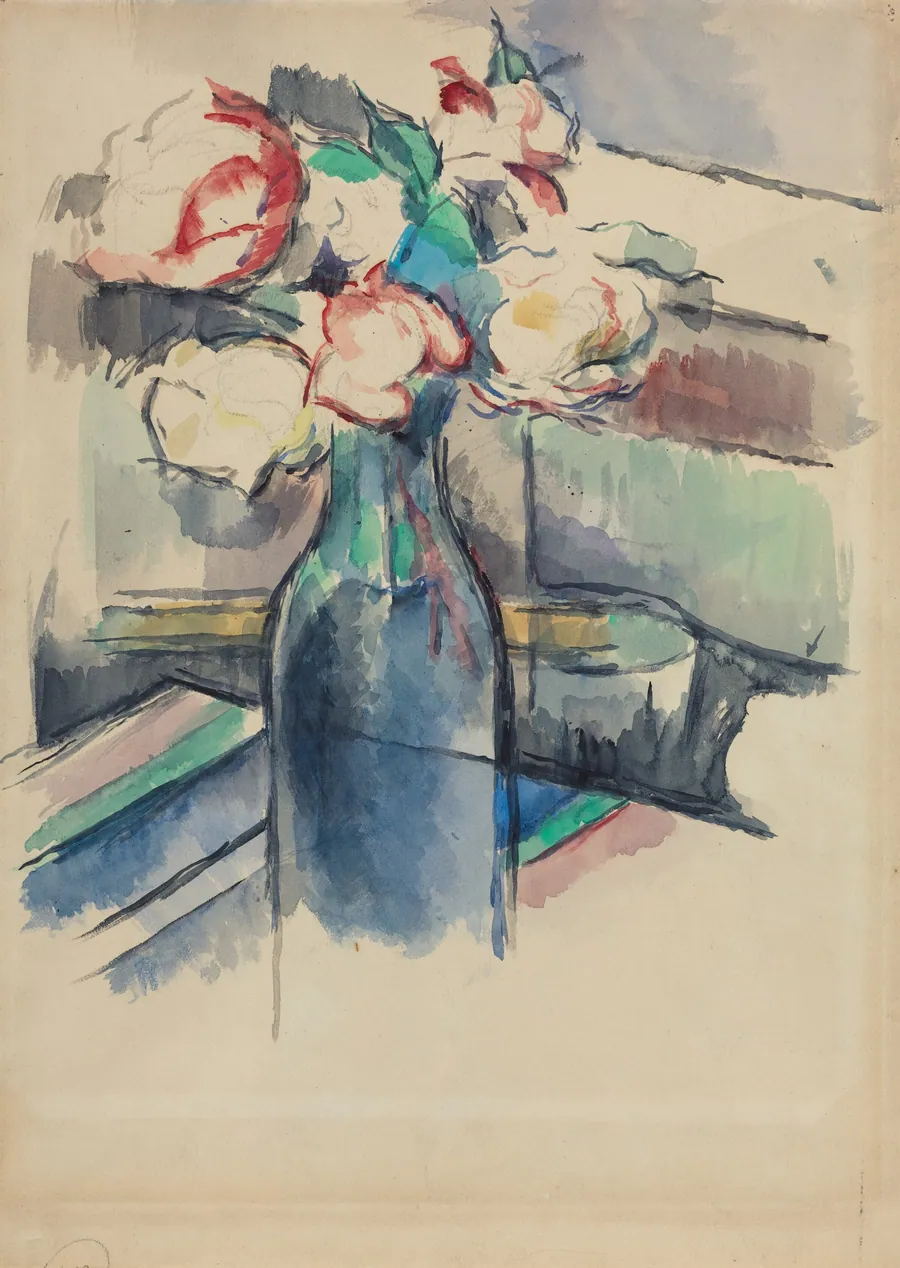 Roses in a Bottle [recto] by Paul Cezanne
