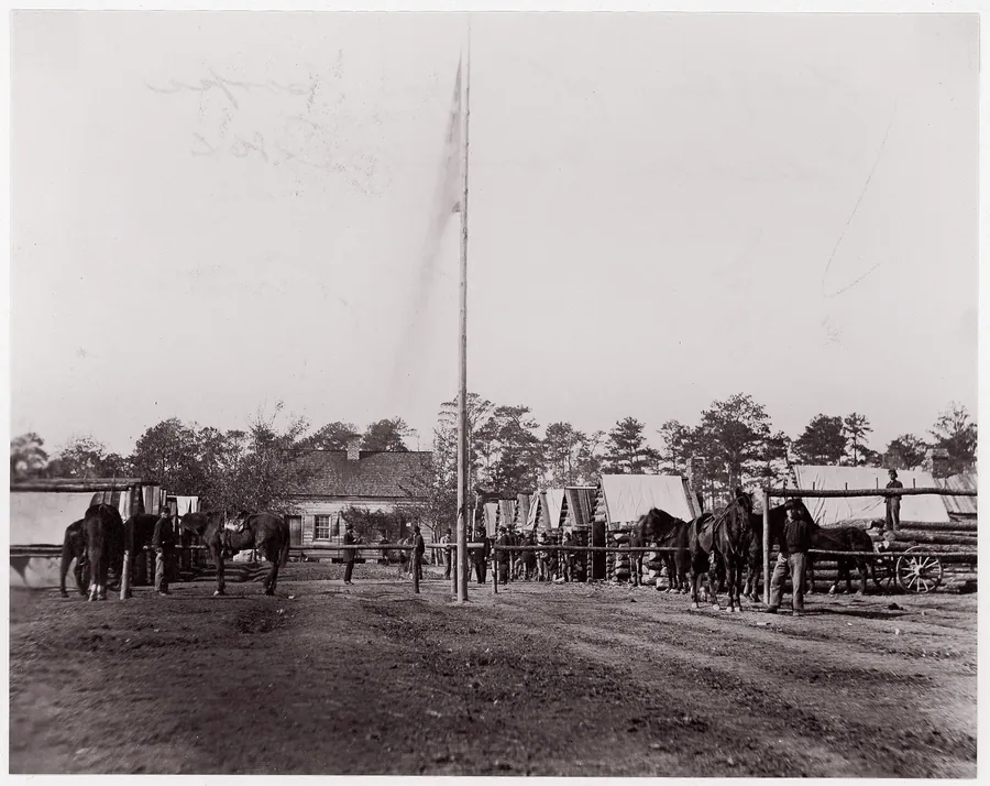 Headquarters, 10th Army Corps, Hatcher's Farm, Virginia by Andrew Joseph Russell