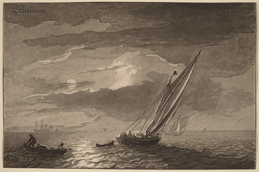 Seascape with Full Moon by Cornelis Ploos van Amstel