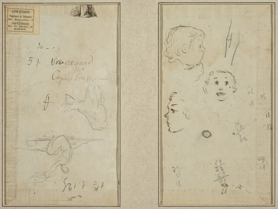 Seated Figure and a Cow; Three Studies of a Child's Head by Paul Gauguin