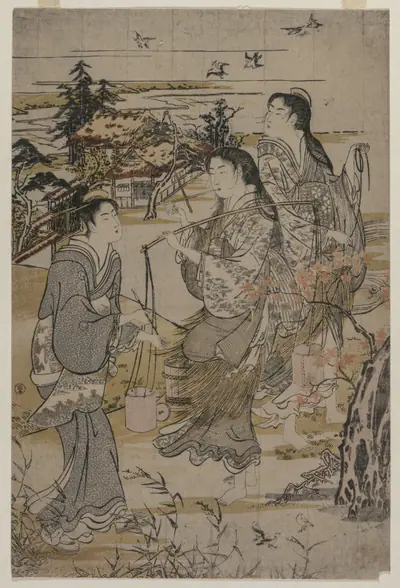 Women with Salt Pails; The Noda Tama River in Mutsu Province, from an untitled series of the Six Tama Rivers
