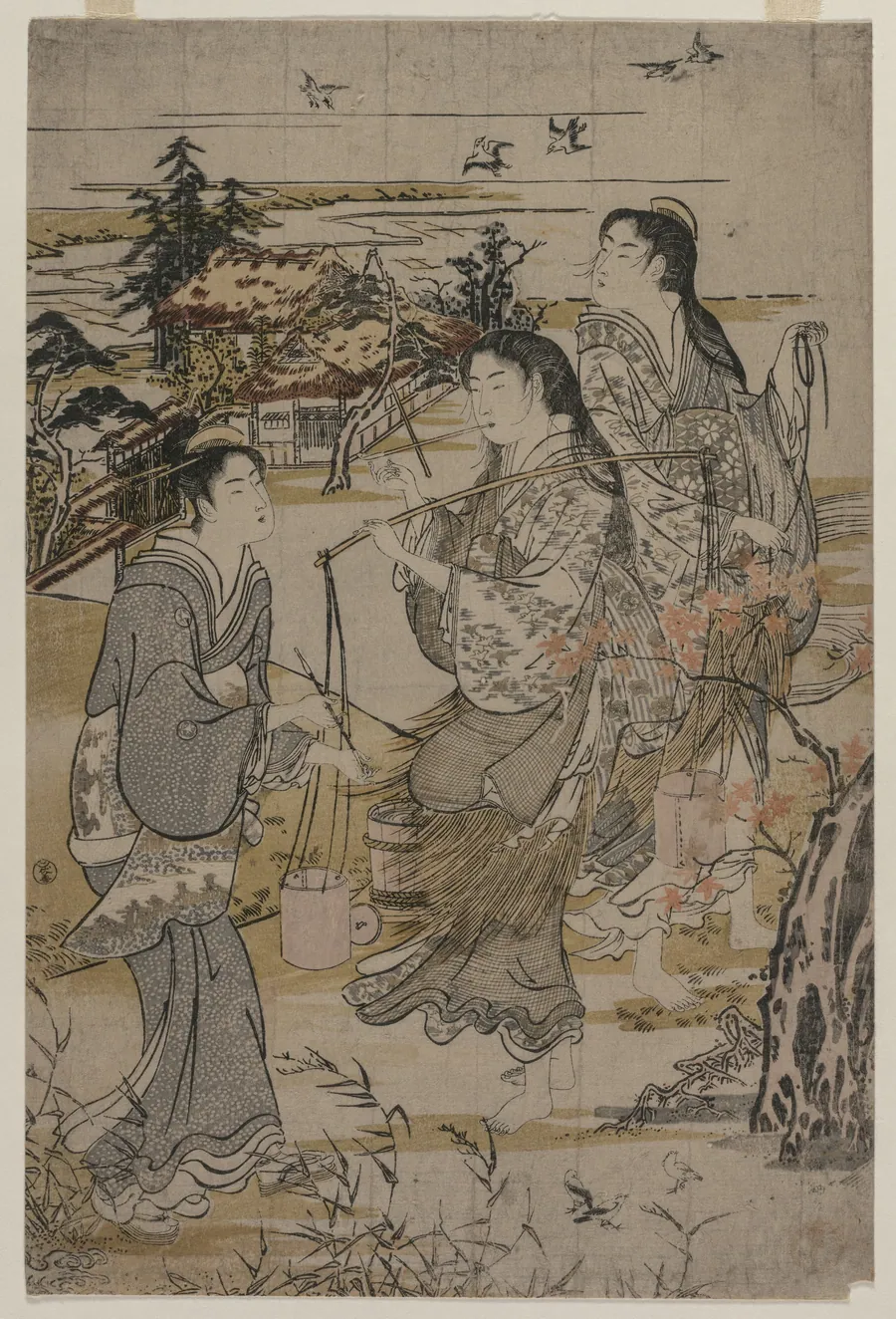 Women with Salt Pails; The Noda Tama River in Mutsu Province, from an untitled series of the Six Tama Rivers by Kubo Shunman