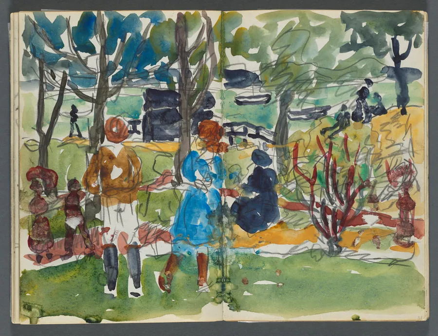 Sketchbook, The Dells, N° 127, page 110 & 111: Figures in a Landscape by Maurice Prendergast