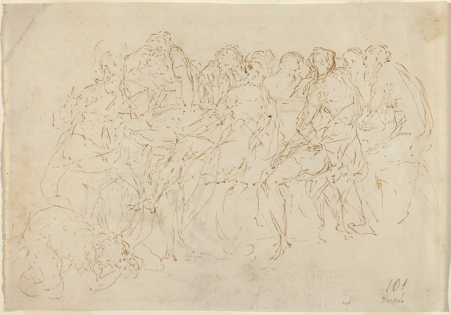 Magdalene Washing the Feet of Christ with Eight Disciples Looking On [recto] by Donato Creti