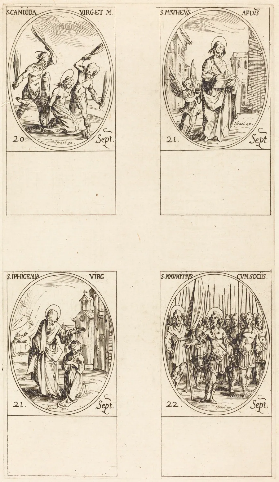 St. Canida; St. Matthew; St. Ipigenia; St. Maurice and Companions by Jacques Callot