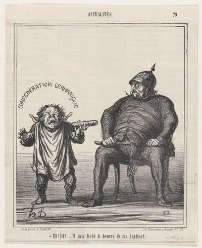 Hi! Hi! he licked the butter off my bread!, from 'News of the day,' published in Le Charivari, May 3, 1867