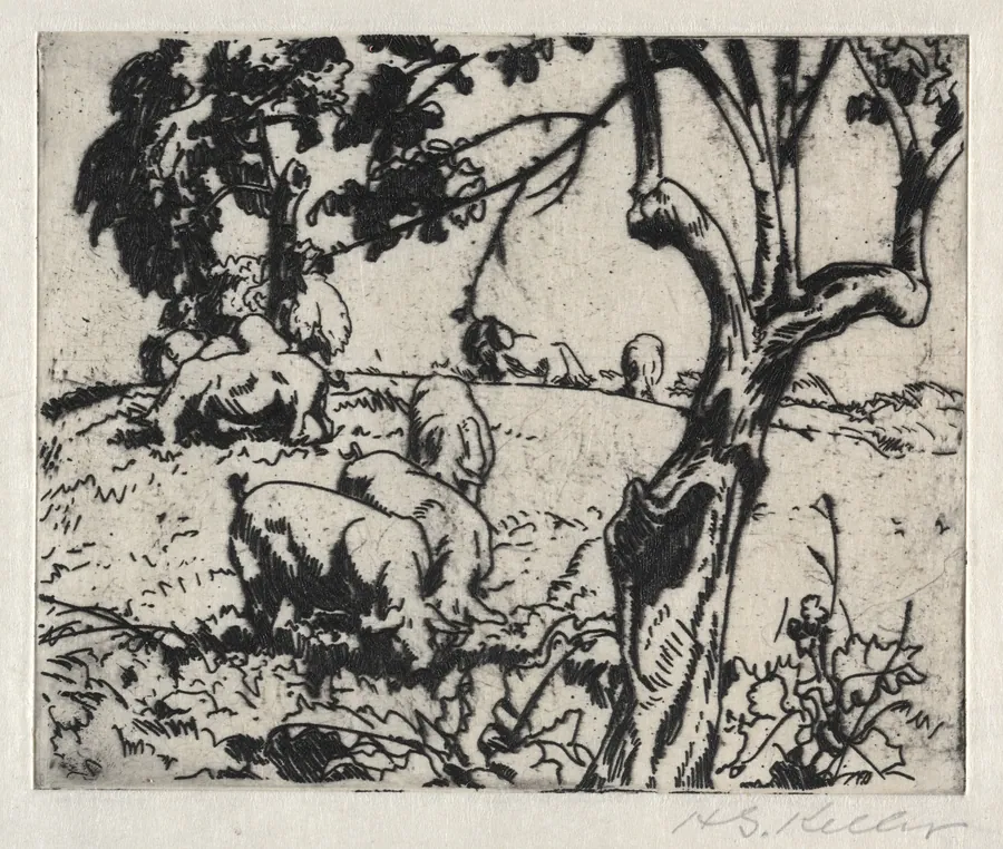 Pigs in Orchard by Henry Keller