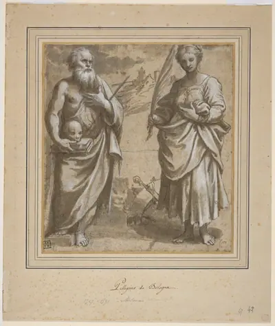 Saint Jerome and Saint Catherine of Alexandria Standing in a Landscape